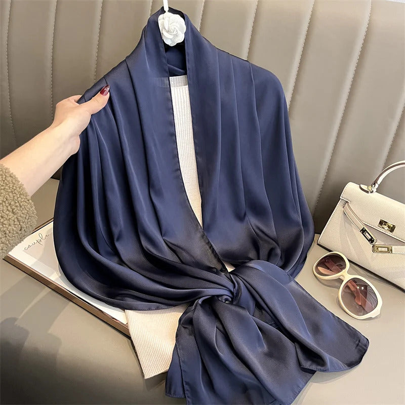 Foulard Silk Scarf Shawls Lady Bufanda Elegant Solid Scarves Women Sping Pashmina Hijab Wraps Female Beach Stoles 2024 Luxury