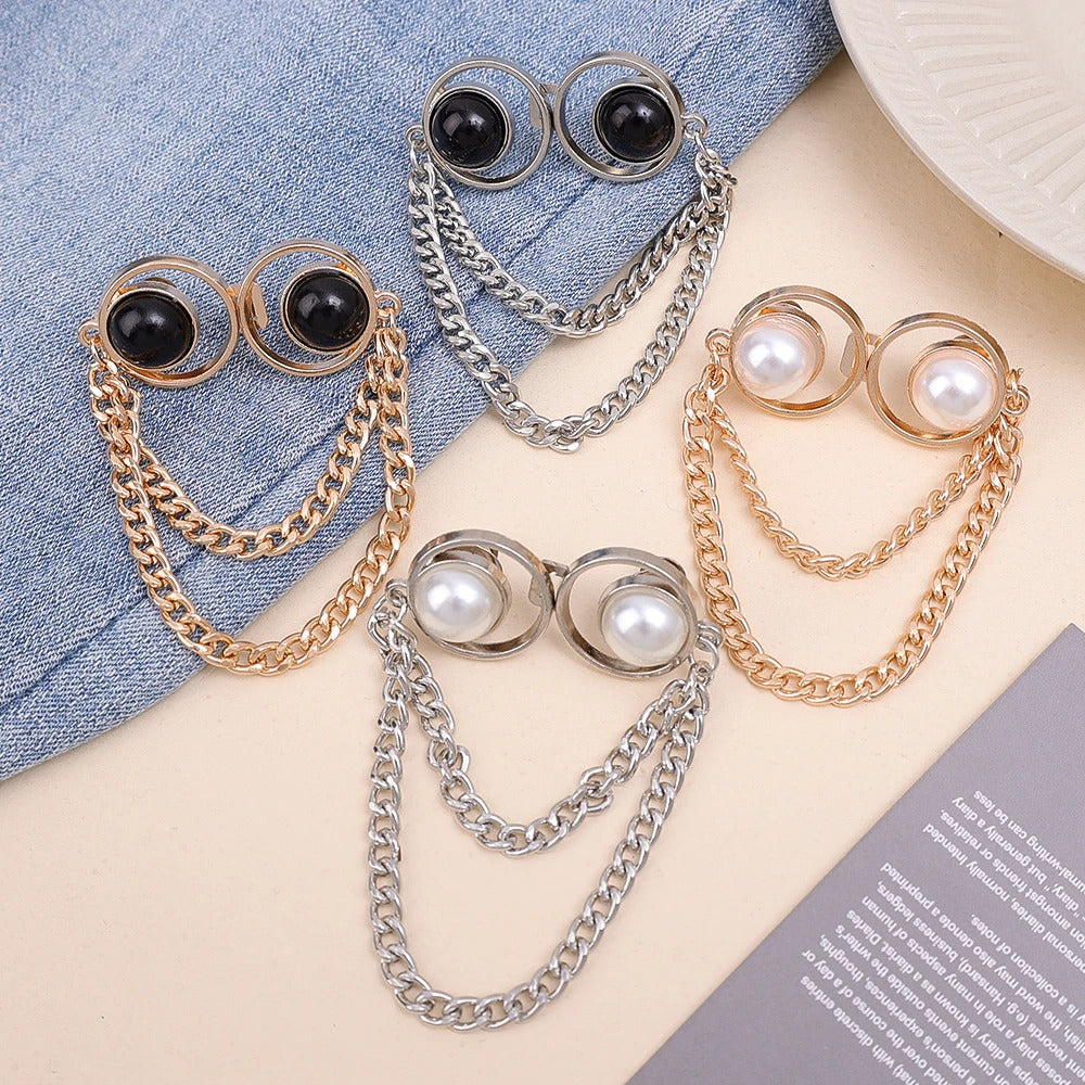 New Pearl Chain Waist Tighten Buckle Nail-free Metal Jeans Skirts Pants Clips Buttons Pins DIY Waist Tightener Clothing Buckles