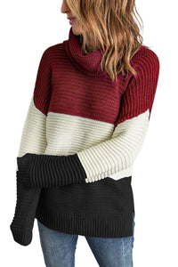 Black Turtleneck Color Block Pullover Sweater