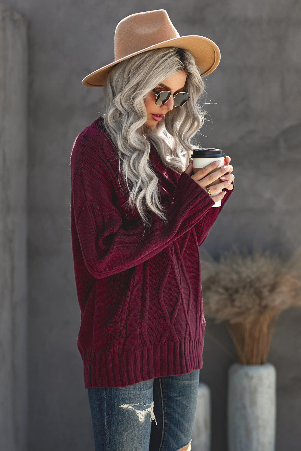 Wine Oversize Thick Pullover Sweater