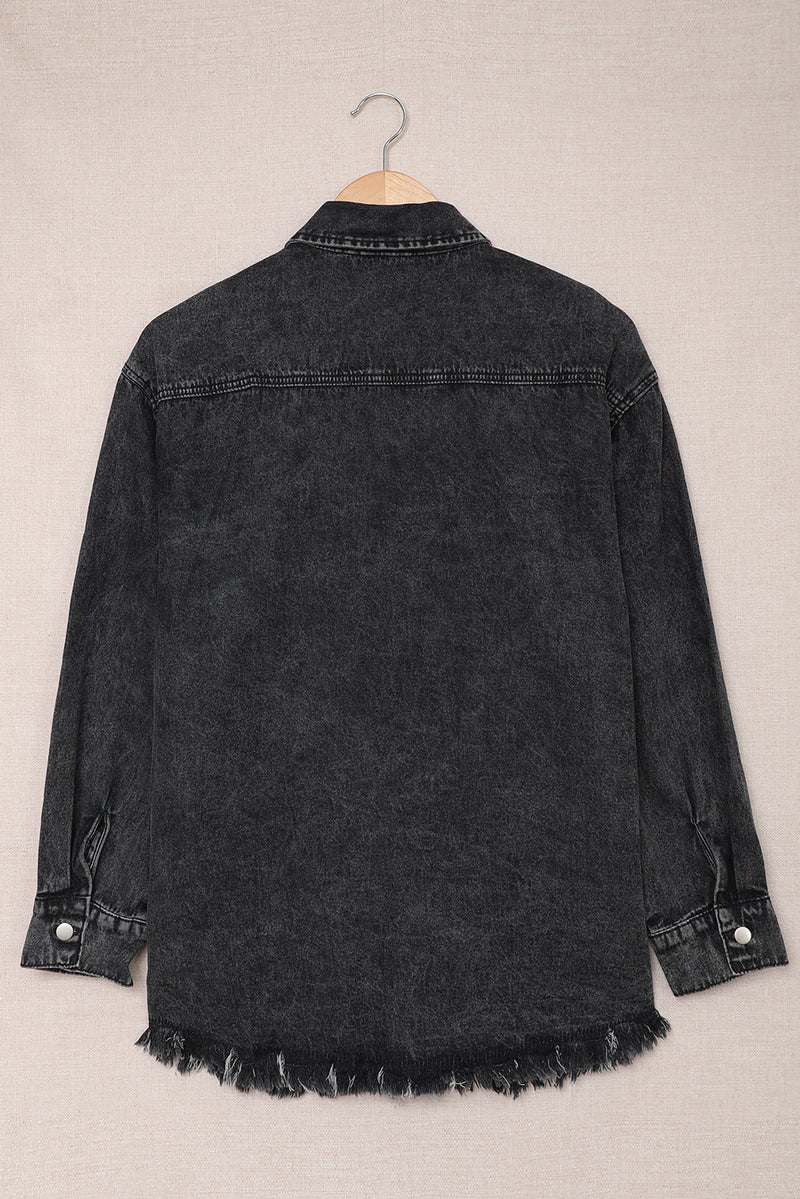 Blank Apparel - Black Pocket Raw Hem Buttoned Denim Jacket