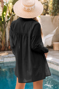 Black Lightweight Shirt Style Beach Cover Up