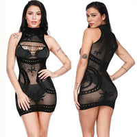 Sexy Women Fishnet Halter Backless Dress Low Cut Tight Pencil Cute Dress Plus Size Mini Dress Night Club Dance Dress Beatchwear