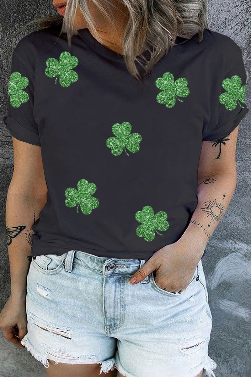 Black Plus Size Shining Clover Print St. Patrick Graphic Tee