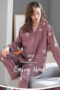 100% Cotton Long Sleeve Cardigan Pajama Set For Middle-aged Elderly Women Autumn Outer Wear Homewear