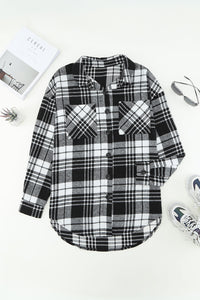 Black Grid Print Boyfriend Shacket