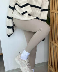 Women's Winter Leggings with Fleece Cotton Thick Skinny Thermal Velvet Gray Legging Casual Beige Warm Ribbed Leggings for Women