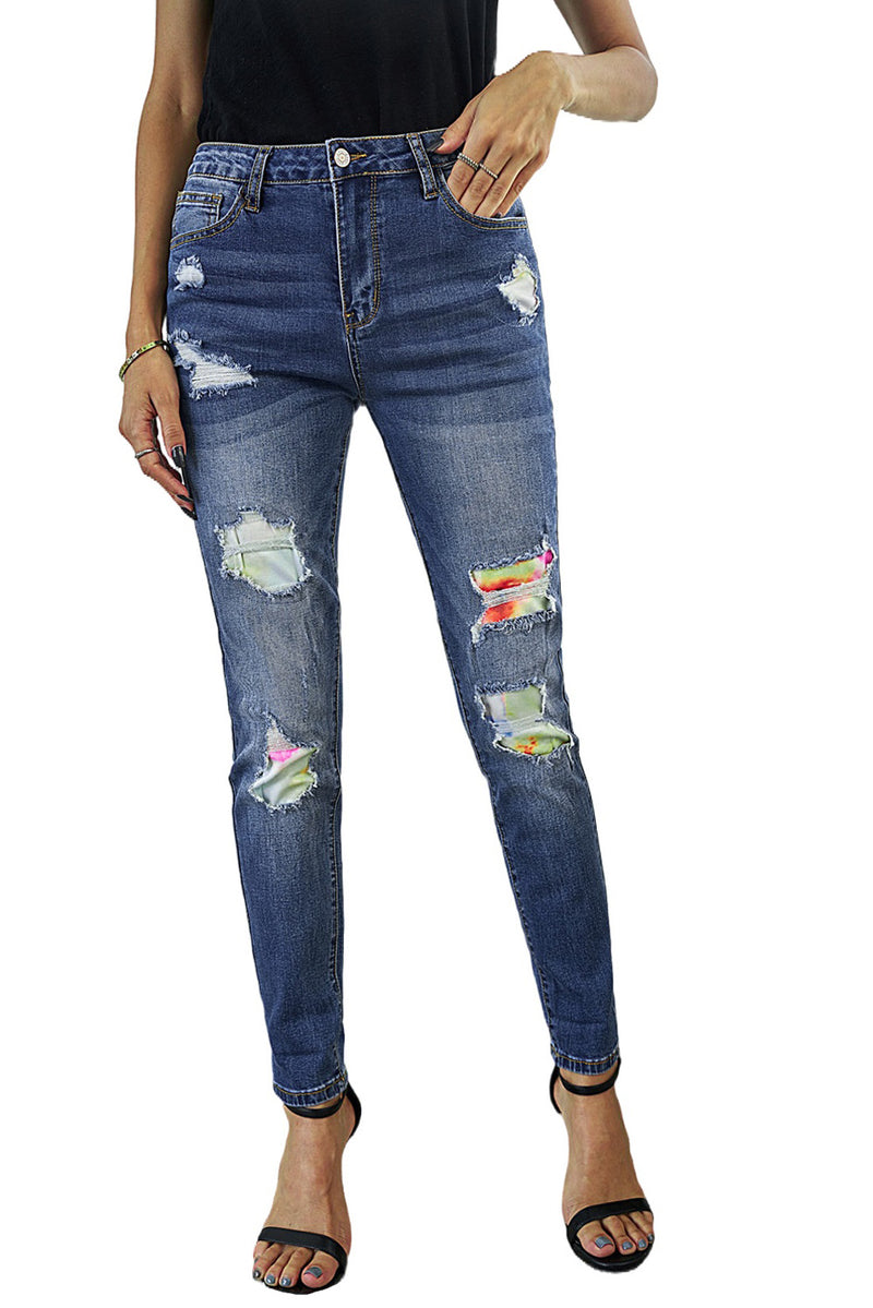 Tie Dye Patch Destroyed Skinny Jeans