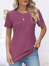 Womens Tunic Tops V Neck Shirts Short Sleeve Summer Puff Pleated Casual Blouses Puff Pleated Work Blouse Fashion Tops