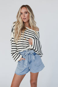 Black Striped Drop Shoulder Oversized Sweater