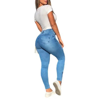 Women Jeans Sheath Pencil Pants Pockets Cargo Denim Distressed High Waist Washing Slim Fit Zipper Fly Ankle Length Solid