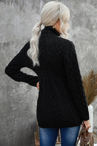 Black Zip-up Open Front Knitted Sweater