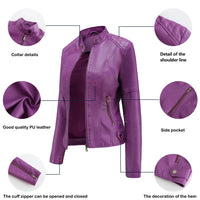 Spring / Autumn New Style Gules Leather Jacket Women's Fashionable Trim Motorcycle Women Coat Black Purple Brown S-4XL