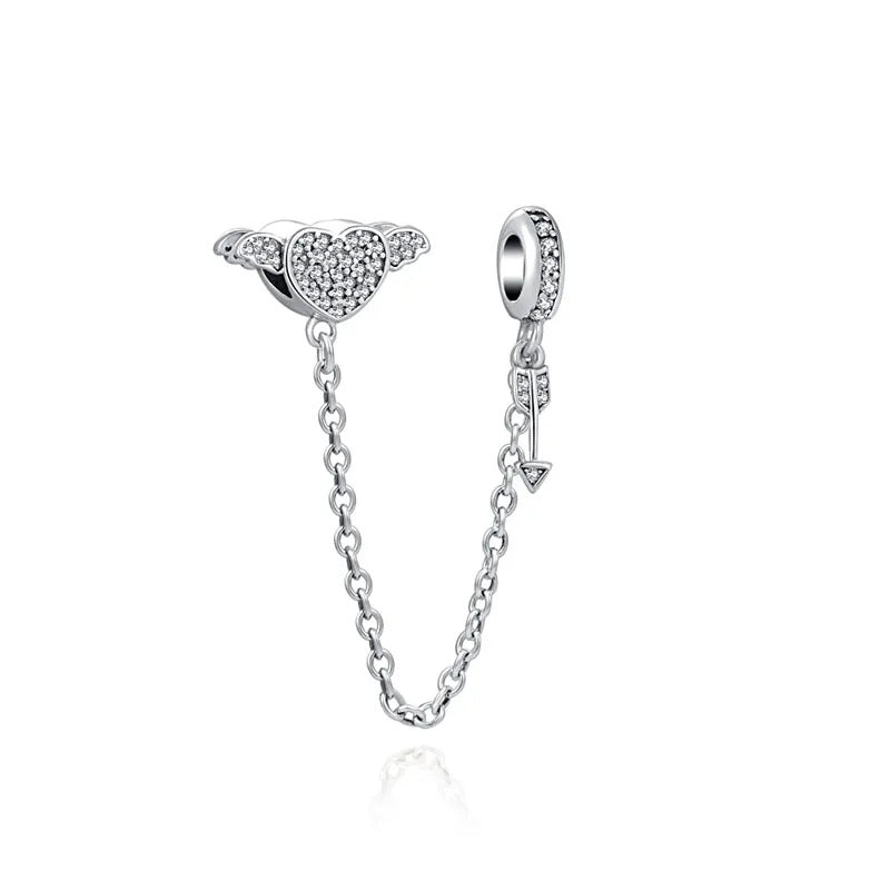 925 Sterling Silver Clear Daisy Flower Butterfly Heart Safety Chain Charm Bead Fit Original Bracelet DIY Women Jewelry