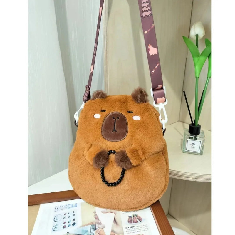 Large Capacity Capybara Plush Shoulder Bag Cartoon Capybara Handbag Unisex Capybara Handbag