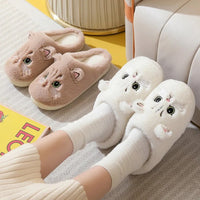 2024 New Cute Cat Slippers Fluffy Furry Women Home Slippers Men Winter Plush Slides Indoor Fuzzy Slippers Lovely Cotton Shoes