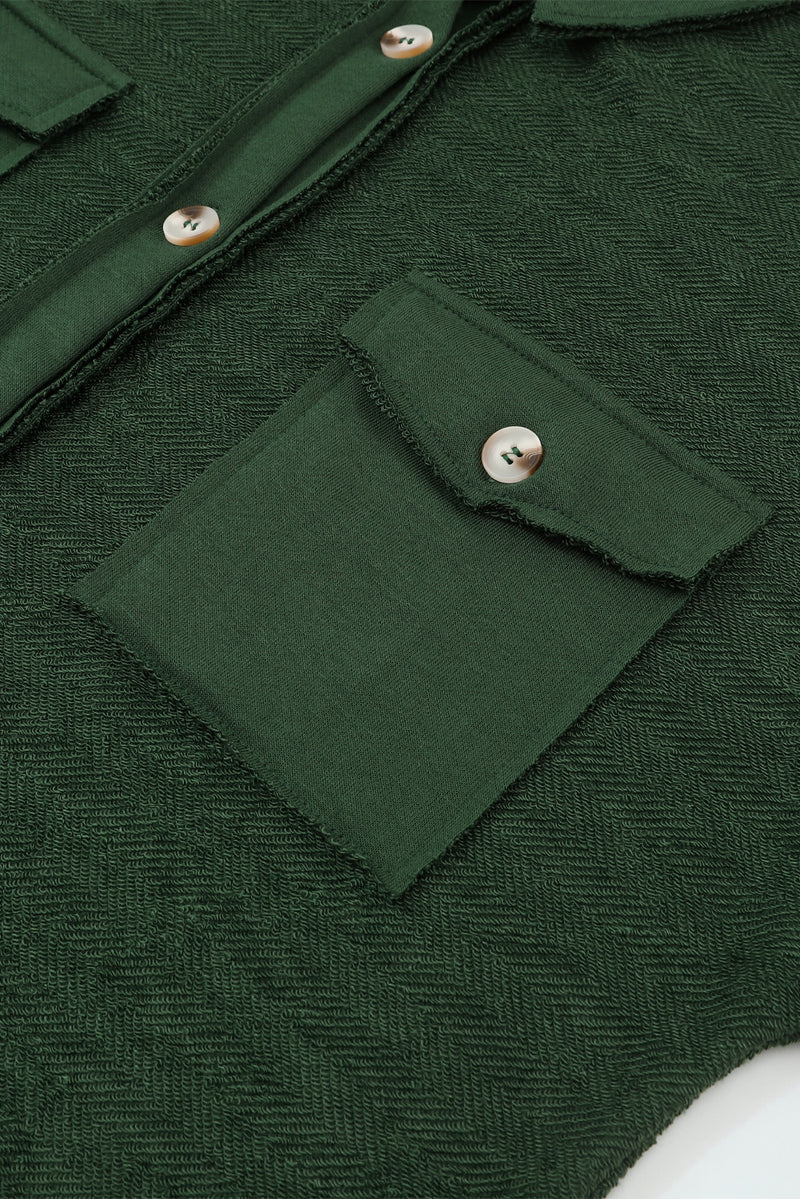 Green Contrast Flap Pockets Relaxed Shacket