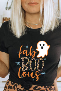 Black Fab Boo Lous Ghost Print Short Sleeve Graphic Tee