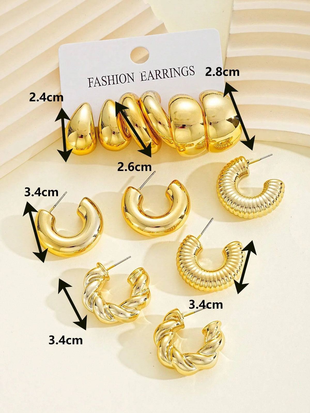 12pcs/Set Classic Fashion Twist C Shape Tear Drop Design Women's Gold-Color Earrings For Daily Workplace And Party Outfits 2024