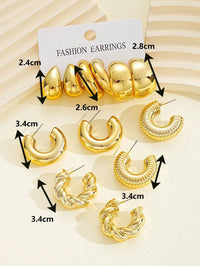 12pcs/Set Classic Fashion Twist C Shape Tear Drop Design Women's Gold-Color Earrings For Daily Workplace And Party Outfits 2024