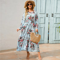 Women Maxi Dresses Sping Autumn Bohemian Casual Full Sleeve High Waist Beach Woman Chiffon Dresses Floral Vestidoes Long Dress