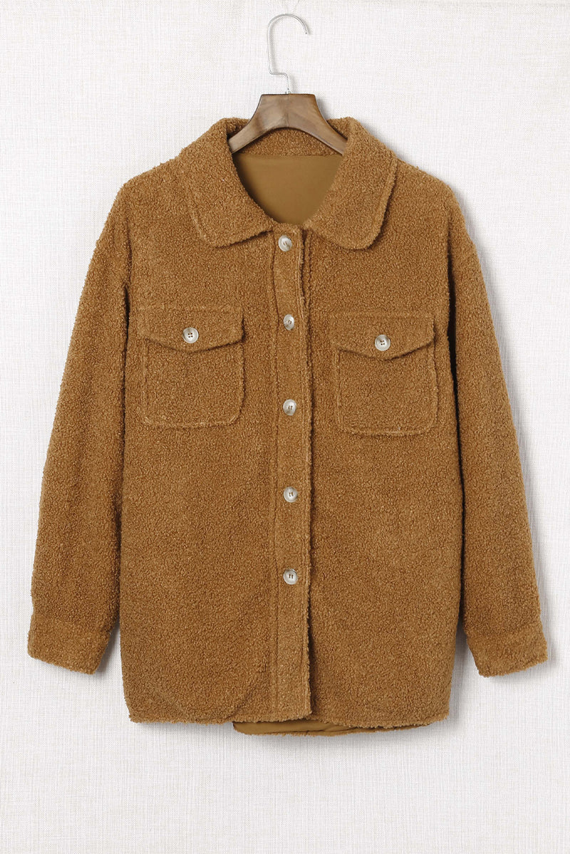 Brown Flap Pockets Button Front Jacket