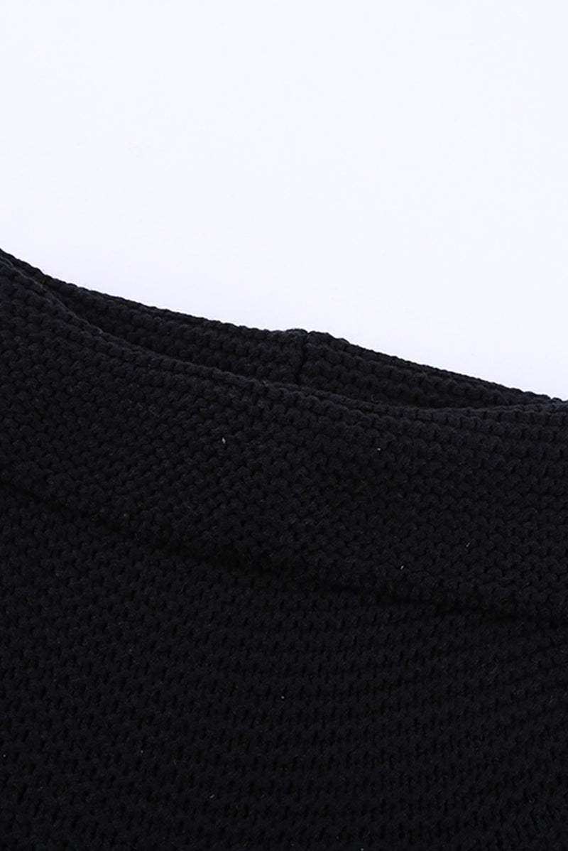 Black Turtleneck Splicing Chunky Knit Pullover Sweater