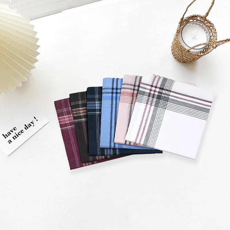 12Pcs Classic Square Plaid Stripe Men Handkerchiefs Pocket Cotton Towel Wedding Party Business Casual Handkerchiefs Chest Scarf