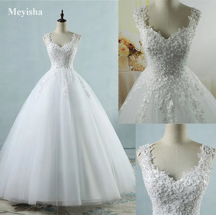 Customized ZJ9076 Ball Gown Spaghetti Straps White Ivory Tulle Pearls Bridal Dress For Wedding Dresses 2025 Marriage