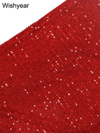 New Luxury Birthday Red Hooded Dress for Women Sexy Deep V Neck Sequins Glitter Mesh See Through Back Open Sparkly Evening Robe