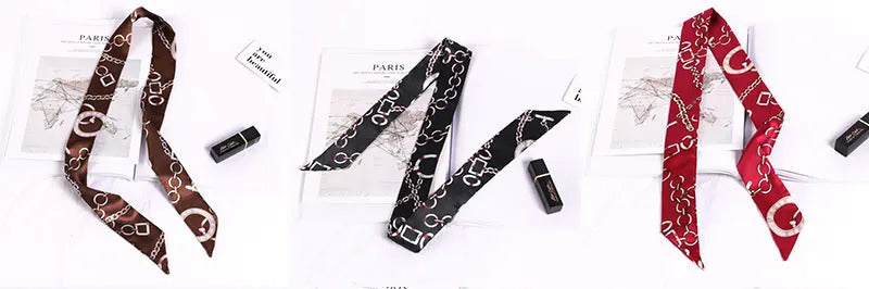 New Print Flower Small Scarf for Women Handle Bag Ribbons Brand Fashion Head Scarf Small Long Skinny Scarves Wholesale Headbands