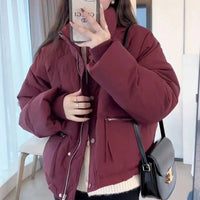 Winter Fashion Short Padding Jacket Women Cotton Coat Stand Collar Classic Solid Parkas Puff Jackets Casual Sweet All-Match Coat