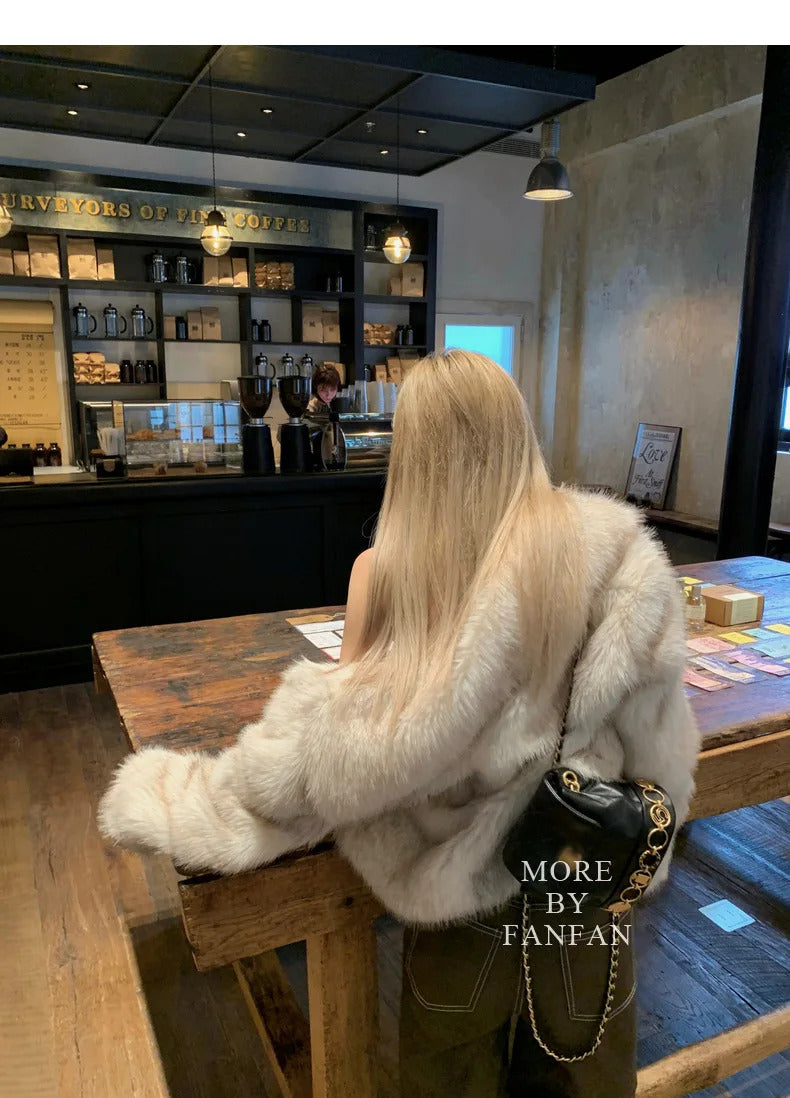 2024 Luxury Brand Autumn Winter Fur Coat Women Short Lazy Wind Fox Fur Jacket Cropped Fluffy Casaco De Pele Feminino