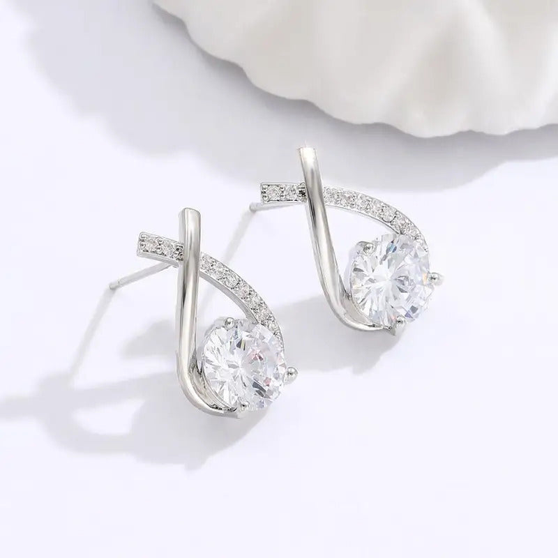 Fashion Cross Stud Earrings For Women Girls Korean Style Elegant Crystal Jewelry Ear Rings Fishtail Lady Earrings Gifts