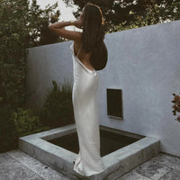 Elegant White V-neck Split Women Maxi Dress Fashion Backless Sleeveless Sling Dresses 2024 Summer Lady Beach Vacation Vestidos