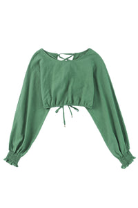 Green Bubble Sleeves Crop Top