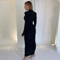 Shoulder Padded Long Sleeve Bodycon Green Party Club Maxi Long Dress  Spring Autumn Women Fashion Elegant Clothes