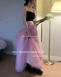 XPAY Black Pink Korea Evening Party Dress Customized A Line Strapless Wedding Photo Shoot Sleeveless Backless Corset Prom Dress