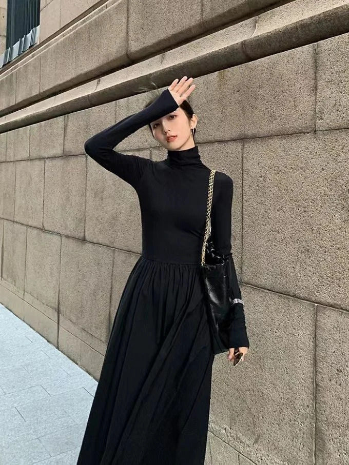 With Coat Knitted Fishtail Dress Women Autumn and Winter Long Hepburn Sle Black Dress Slim fit Inner wear Bottoming Sweater...