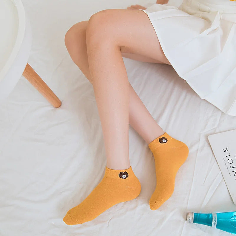 10 Pairs Women Low Tube Socks Set Cute Bear Pattern Fashion Breathable For Female Casual Style Comfortable Socks