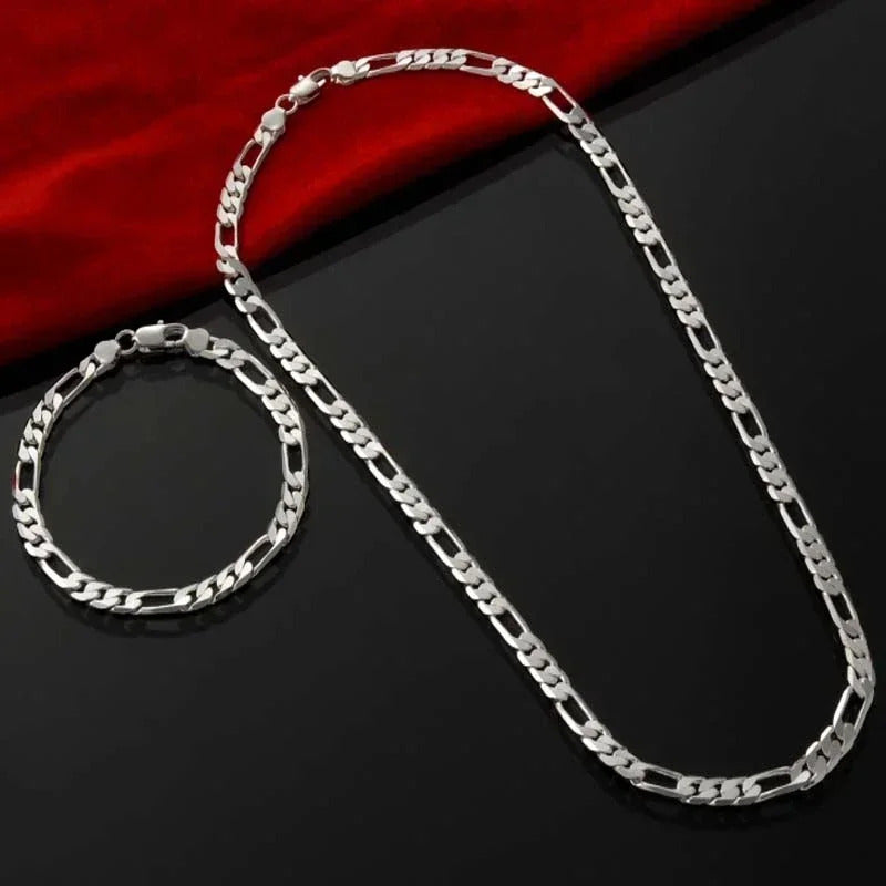 Noble New Arrive Silver Color 4MM Chain for Men Women Bracelet Necklace Jewelry Set Lady Christma Gifts Charms Wedding