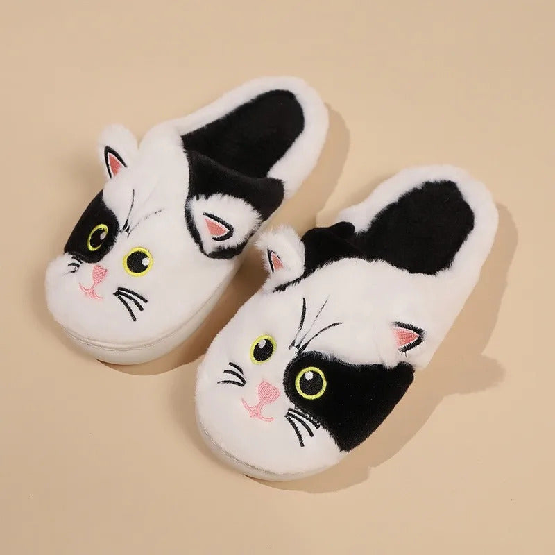 2024 New Cute Cat Slippers Fluffy Furry Women Home Slippers Men Winter Plush Slides Indoor Fuzzy Slippers Lovely Cotton Shoes