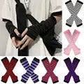 Fashion Lady Striped Long Fingerless Gloves Women Winter Arm Warmer Knitted Arm Sleeve Casual Elbow Gloves Christmas Gifts Hot