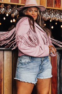 White Fringe Plus Size Cropped Jacket