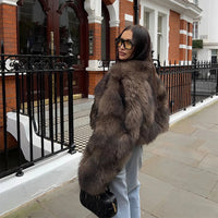 Winter Warm Fluffy Full Sleeved Faux Fur Coat For Woman Elegant Brown Loose Casual Short Jacket 2024 New Lady Commuter Outerwear