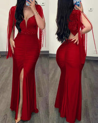 Elegant Evening Party Dresses for Women Sexy Contrast Sequin Ruched Slit Evening Dress 2023 New Fashion Casual Female Clothing