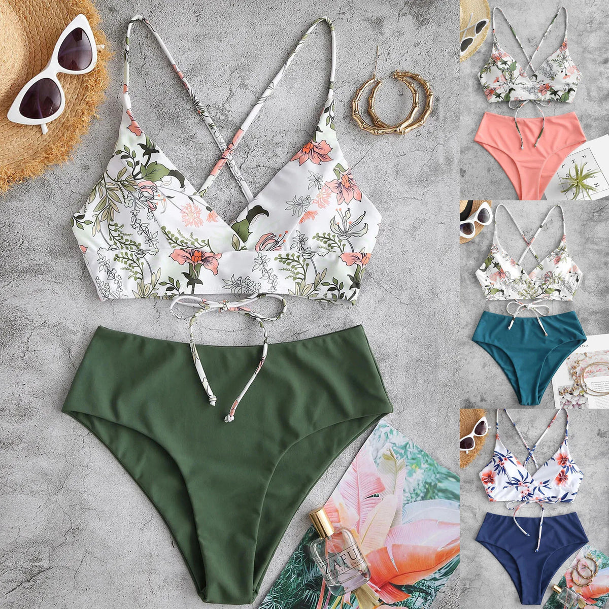 Woman Swimsuits Print Bikini Flower Size Beachwear Sets Two Women Split Swimsuit Plus Piece Swimwears Tankinis Set 신상원피스