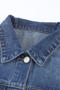 Blank Apparel - Blue Lapel Distressed Raw Hem Buttons Denim Jacket