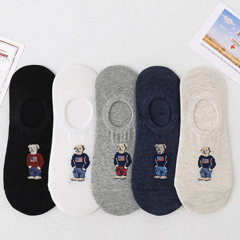 Socks Women's Shallow Mouth Korean Cute Little Bear Socks Cartoon Shallow Mouth Socks Summer Thin Anime Boat Socks