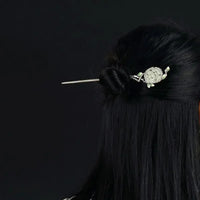 New style inlaid branches wrapped around natural Hetian jade Hanfu hairpin ladies retro fresh charm silver jewelry